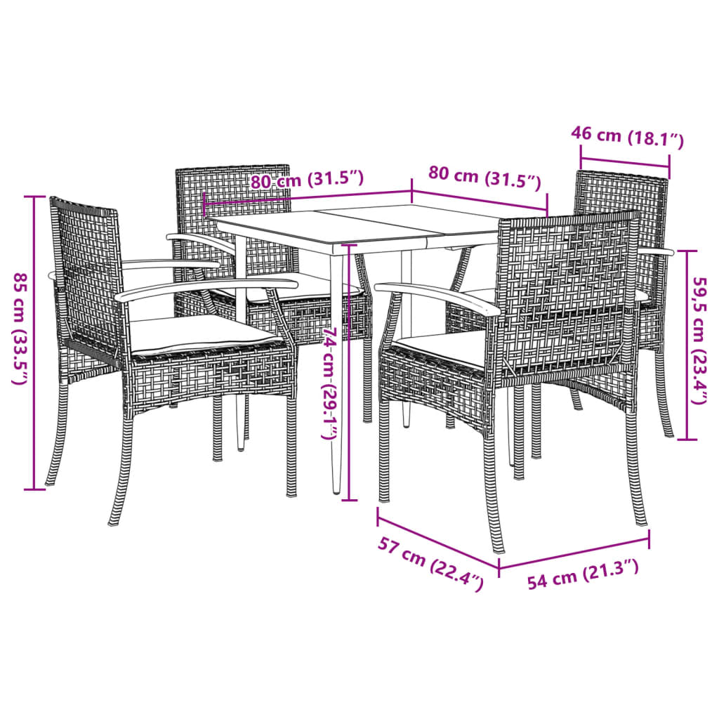 vidaXL Garden Dining Set | Black, Cream White