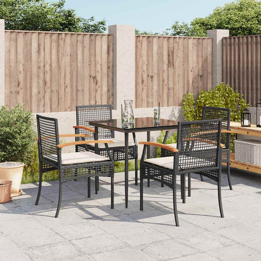 vidaXL 5 Piece Garden Dining Set with Cushions Black Poly Rattan