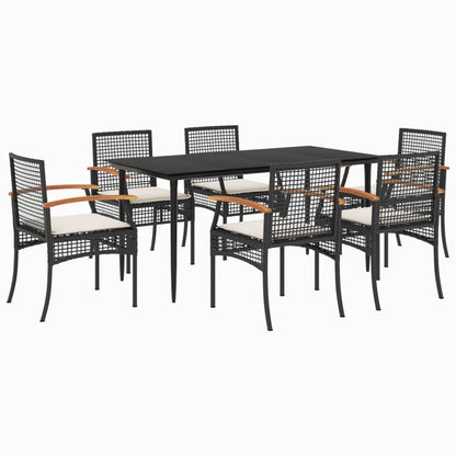 vidaXL 7 Piece Garden Dining Set with Cushions Black Poly Rattan