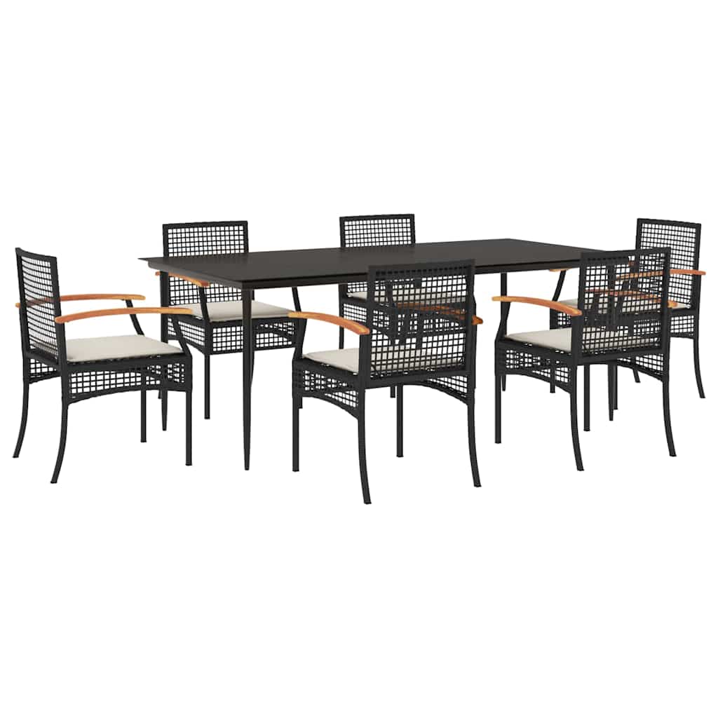 vidaXL 7 Piece Garden Dining Set with Cushions Black Poly Rattan