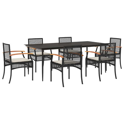 vidaXL 7 Piece Garden Dining Set with Cushions Black Poly Rattan