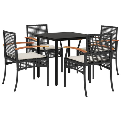 vidaXL 5 Piece Garden Dining Set with Cushions Black Poly Rattan