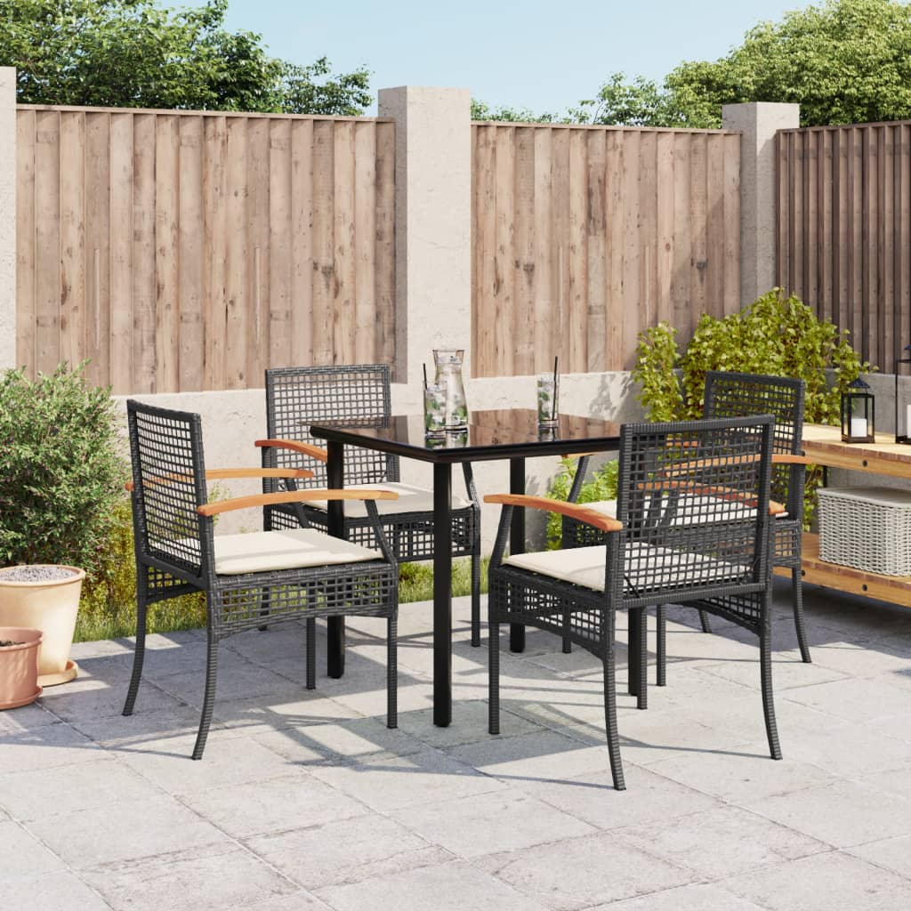 vidaXL 5 Piece Garden Dining Set with Cushions Black Poly Rattan