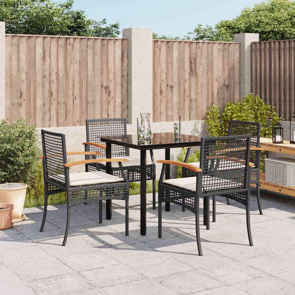 vidaXL 5 Piece Garden Dining Set with Cushions Black Poly Rattan