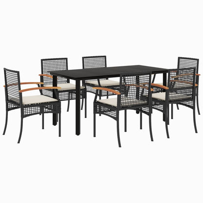 vidaXL 7 Piece Garden Dining Set with Cushions Black Poly Rattan