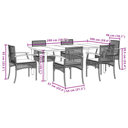 vidaXL 7 Piece Garden Dining Set with Cushions Black Poly Rattan