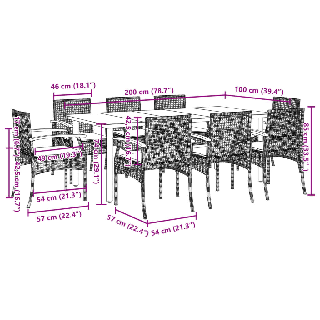 vidaXL Garden Dining Set | Black, Cream White
