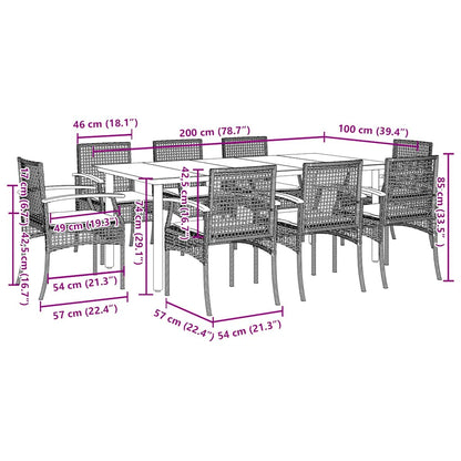 vidaXL 9 Piece Garden Dining Set with Cushions Black Poly Rattan