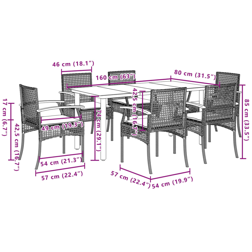 vidaXL Garden Dining Set | Grey | PE Rattan | Standard |  Removable Covers