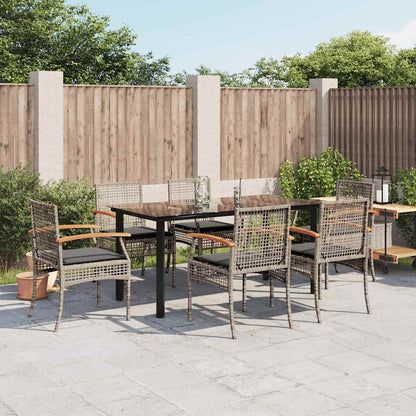 vidaXL 7 Piece Garden Dining Set with Cushions Grey Poly Rattan