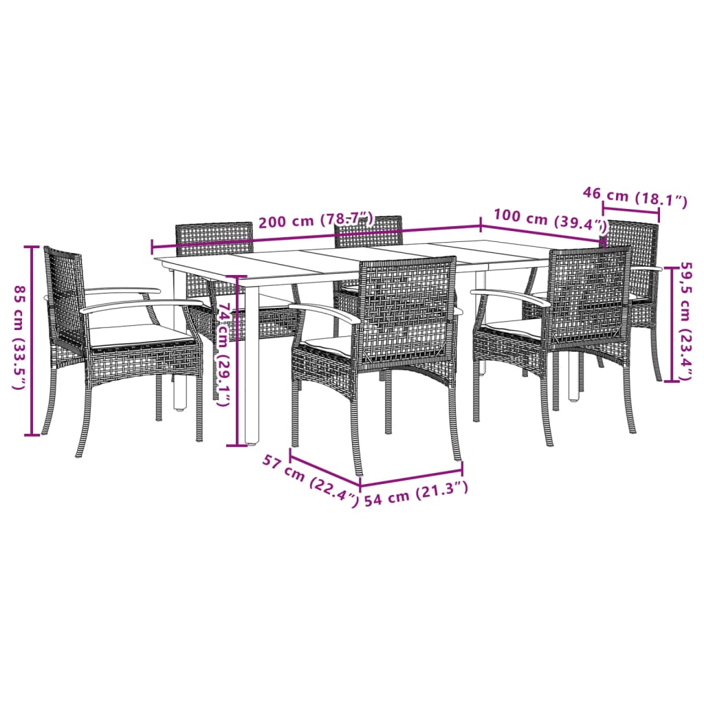 vidaXL Garden Dining Set | Black and Grey