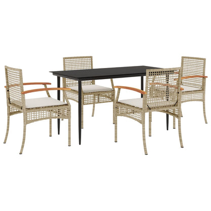 vidaXL 5 Piece Garden Dining Set with Cushions Beige Poly Rattan