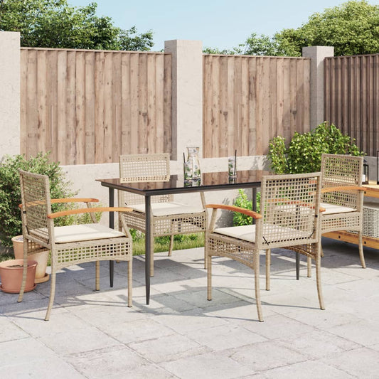 vidaXL Garden Dining Set | Beige chairs and cushions, Black table | PE Rattan