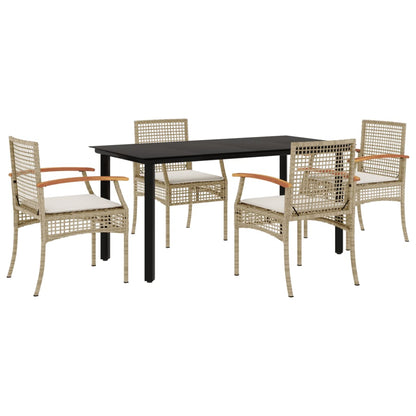 vidaXL Garden Dining Set | Black table, Beige chairs, Cream white cushions