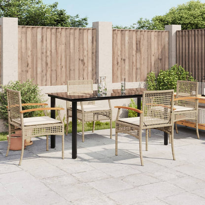 vidaXL Garden Dining Set | Black table, Beige chairs, Cream white cushions