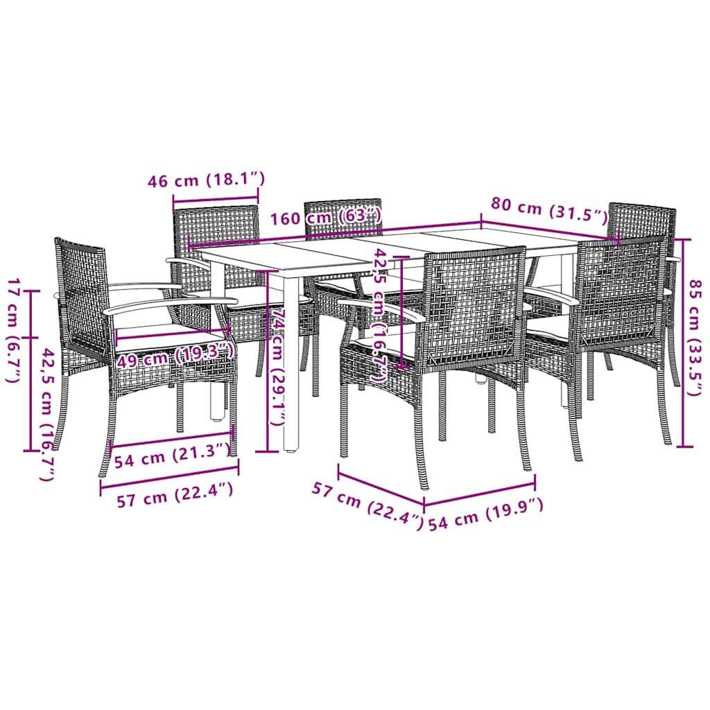 vidaXL Garden Dining Set | Beige | PE Rattan | Standard | UV-resistant materials