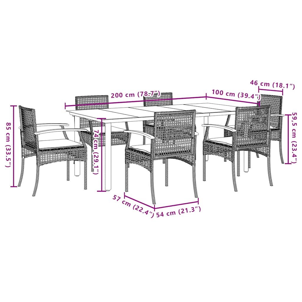vidaXL 7 Piece Garden Dining Set with Cushions Beige Poly Rattan