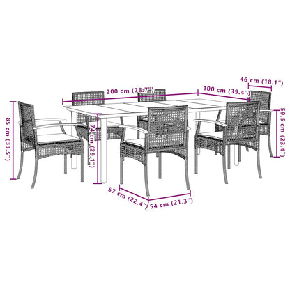 vidaXL 7 Piece Garden Dining Set with Cushions Beige Poly Rattan