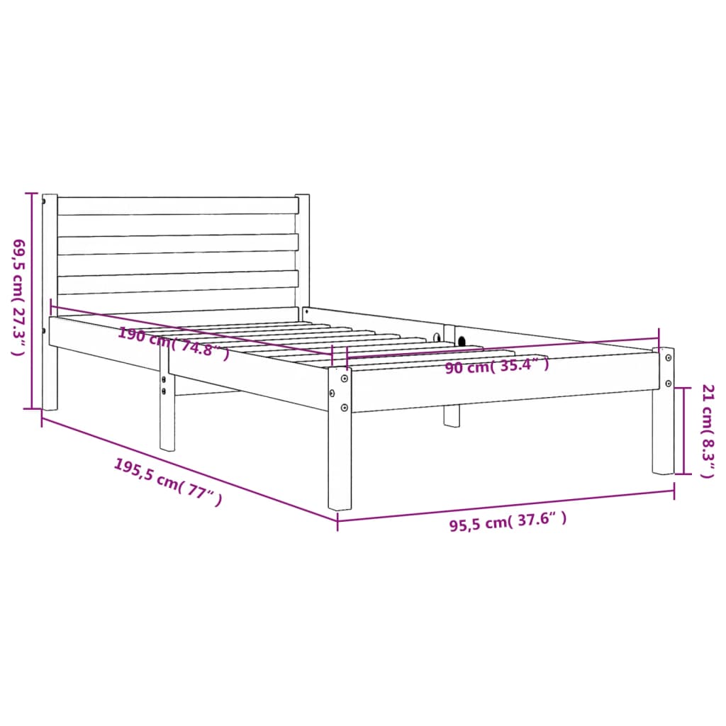 vidaXL Bed Frame without Mattress Wax Brown 90x190 cm Single Solid Wood Pine