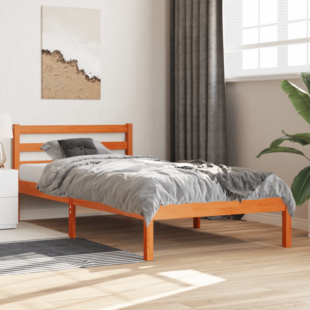 vidaXL Bed Frame without Mattress Wax Brown 90x190 cm Single Solid Wood Pine