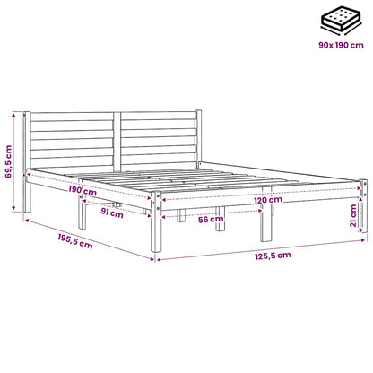 vidaXL Bed Frame Wax Brown 120 x 190 cm Solid Pine Wood, Plywood