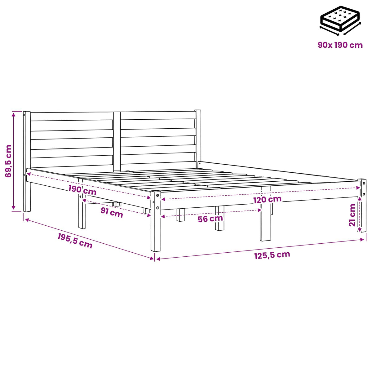 vidaXL Bed Frame Wax Brown 120 x 190 cm Solid Pine Wood, Plywood