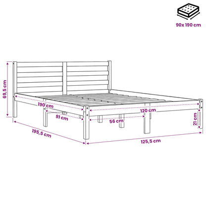 vidaXL Bed Frame Wax Brown 120 x 190 cm Solid Pine Wood, Plywood