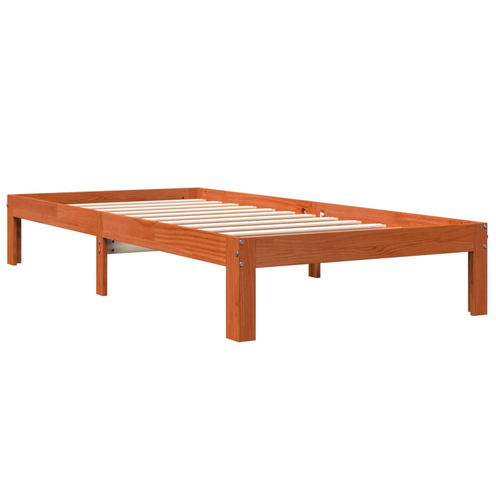 vidaXL Bed Frame without Mattress Wax Brown 75x190 cm Small Single Solid Wood Pine