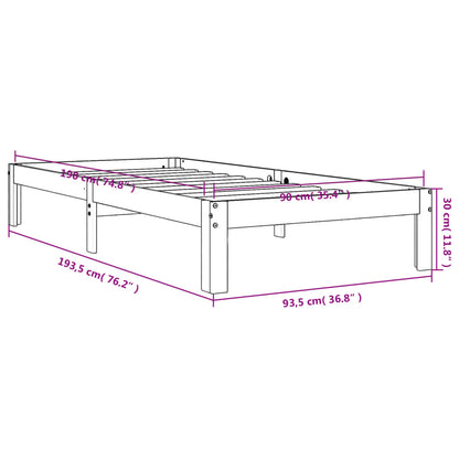 vidaXL Bed Frame without Mattress Wax Brown 90x190 cm Single Solid Wood Pine