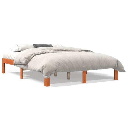vidaXL Bed Frame without Mattress Wax Brown 135x190 cm Solid Wood Pine