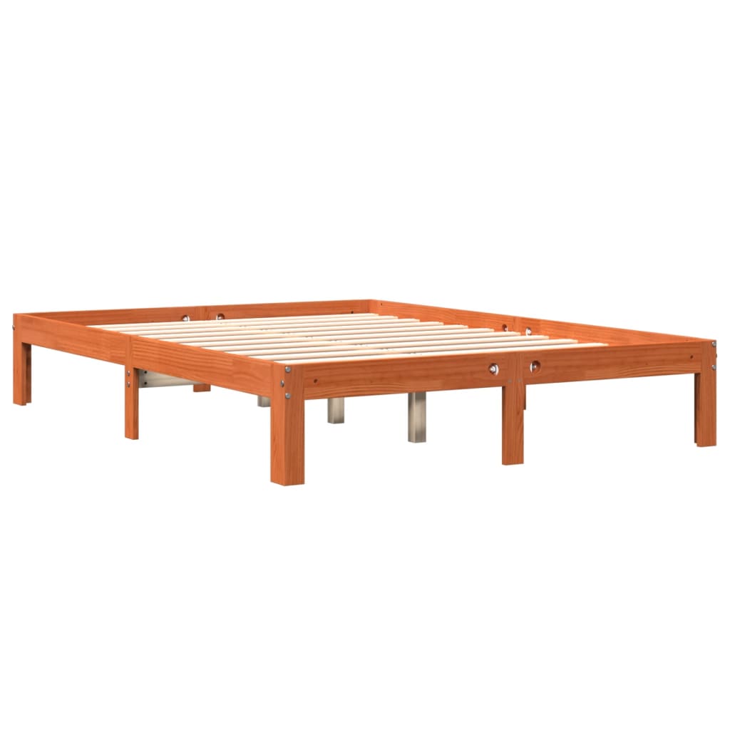 vidaXL Bed Frame without Mattress Wax Brown 135x190 cm Double Solid Wood Pine