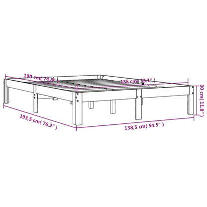 vidaXL Bed Frame without Mattress Wax Brown 135x190 cm Double Solid Wood Pine