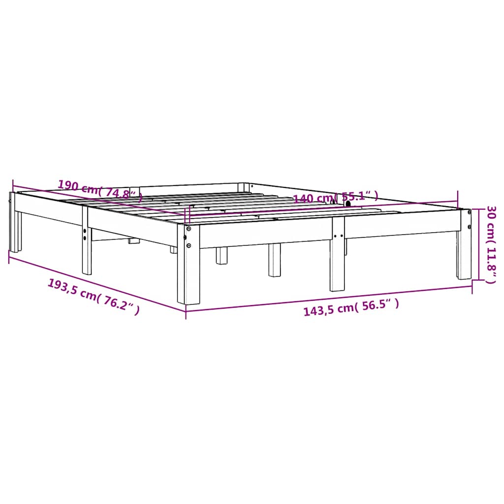 vidaXL Bed Frame without Mattress Wax Brown 140x190 cm Solid Wood Pine