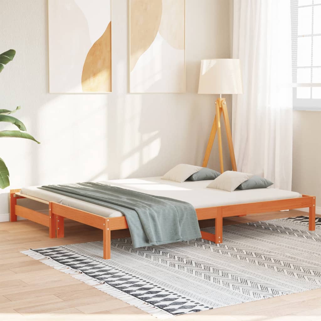 vidaXL Day Bed with Trundle without Mattress Wax Brown 90x200 cm