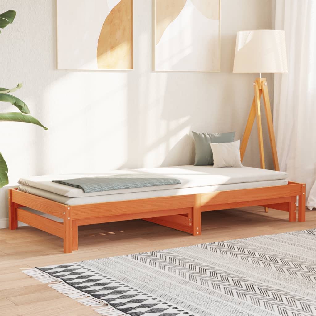 vidaXL Day Bed with Trundle without Mattress Wax Brown 90x200 cm
