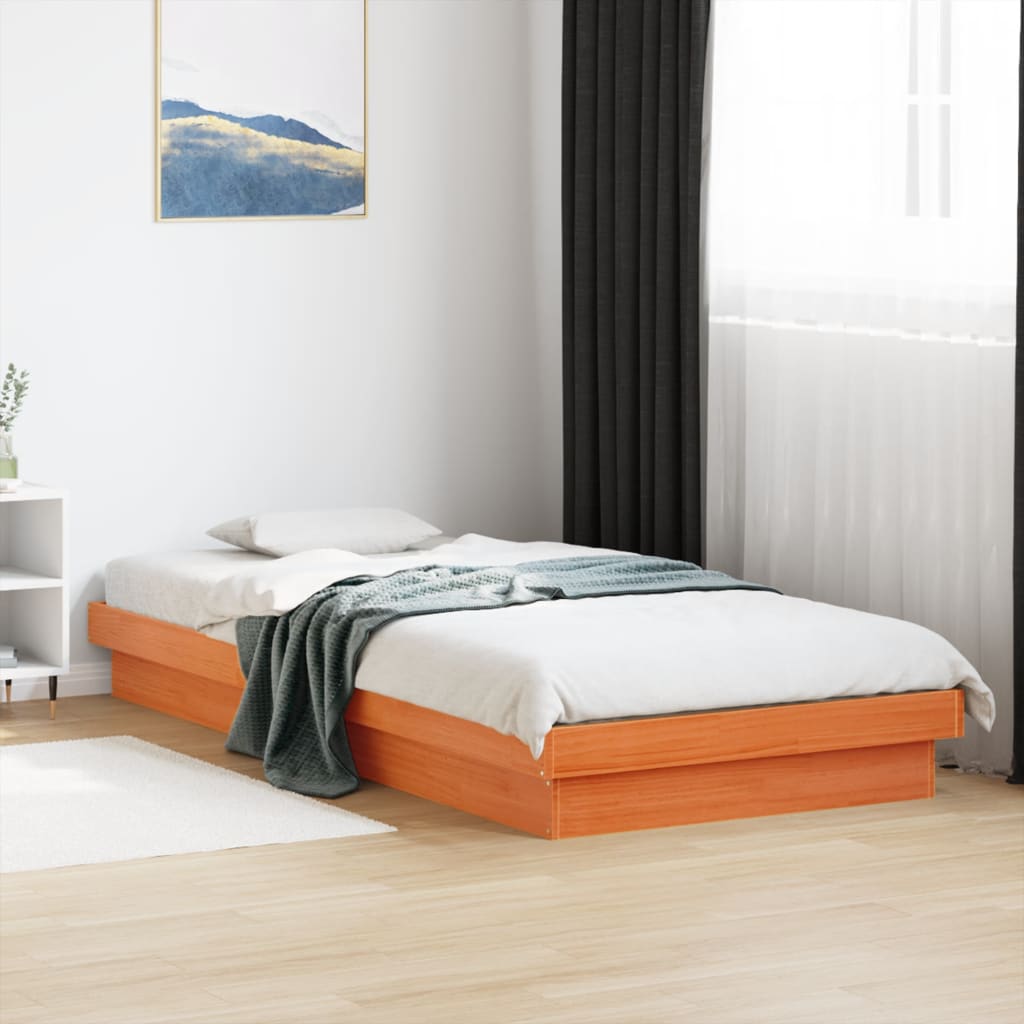 vidaXL LED Bed Frame without Mattress Wax Brown 90x200 cm Solid Wood