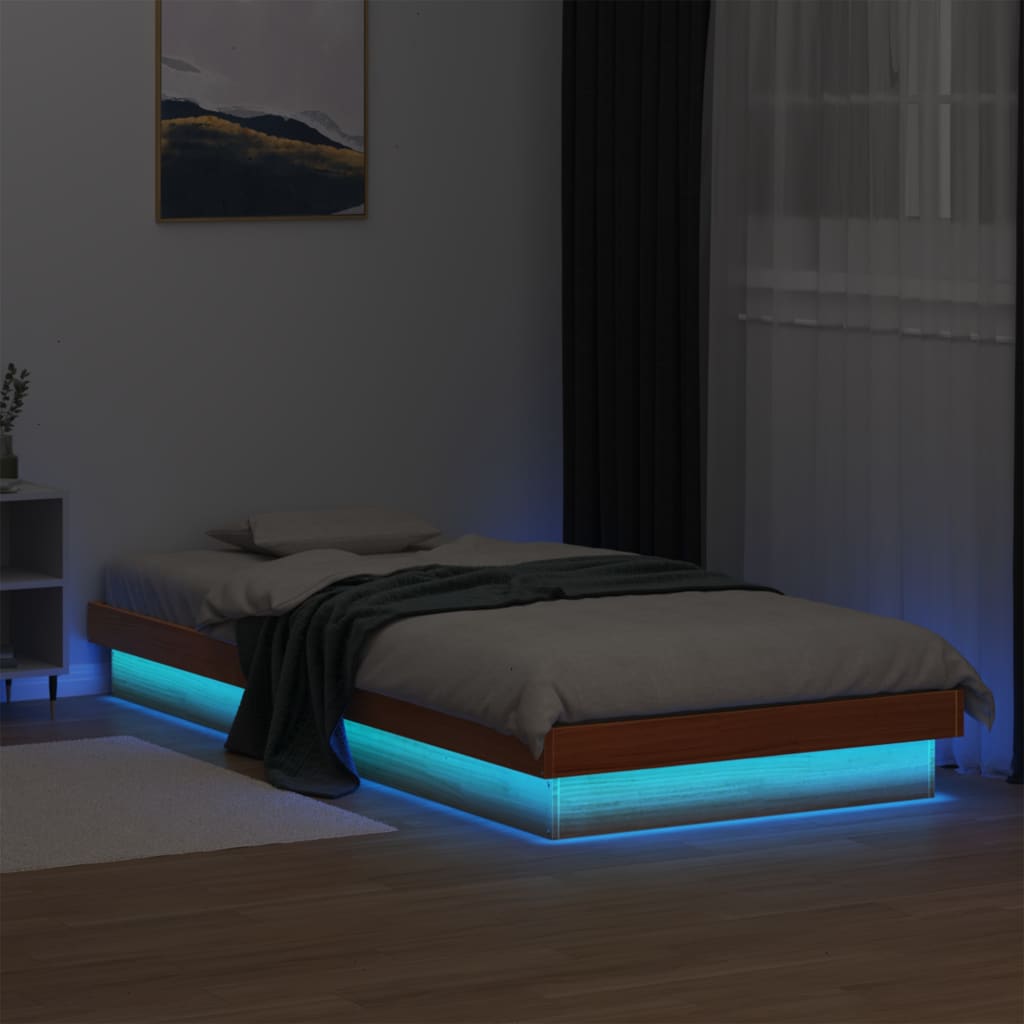 vidaXL LED Bed Frame without Mattress Wax Brown 90x200 cm Solid Wood