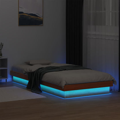 vidaXL LED Bed Frame without Mattress Wax Brown 90x200 cm Solid Wood