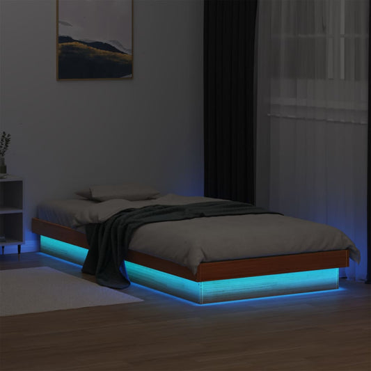vidaXL LED Bed Frame without Mattress Wax Brown 90x200 cm Solid Wood