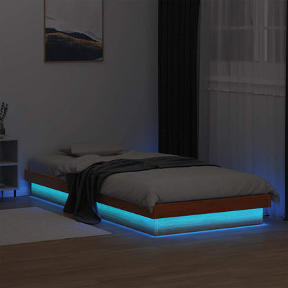 vidaXL LED Bed Frame without Mattress Wax Brown 90x200 cm Solid Wood