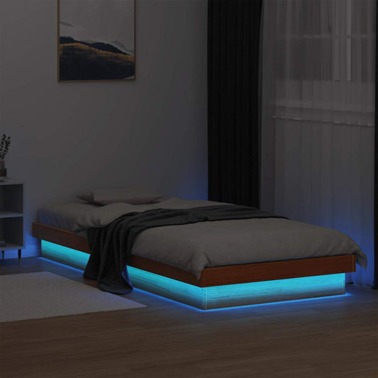 vidaXL LED Bed Frame without Mattress Wax Brown 90x200 cm Solid Wood