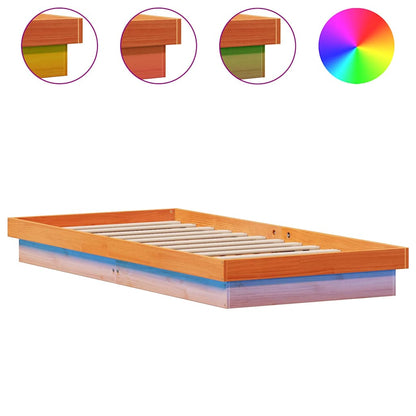 vidaXL LED Bed Frame without Mattress Wax Brown 100x200 cm Solid Wood