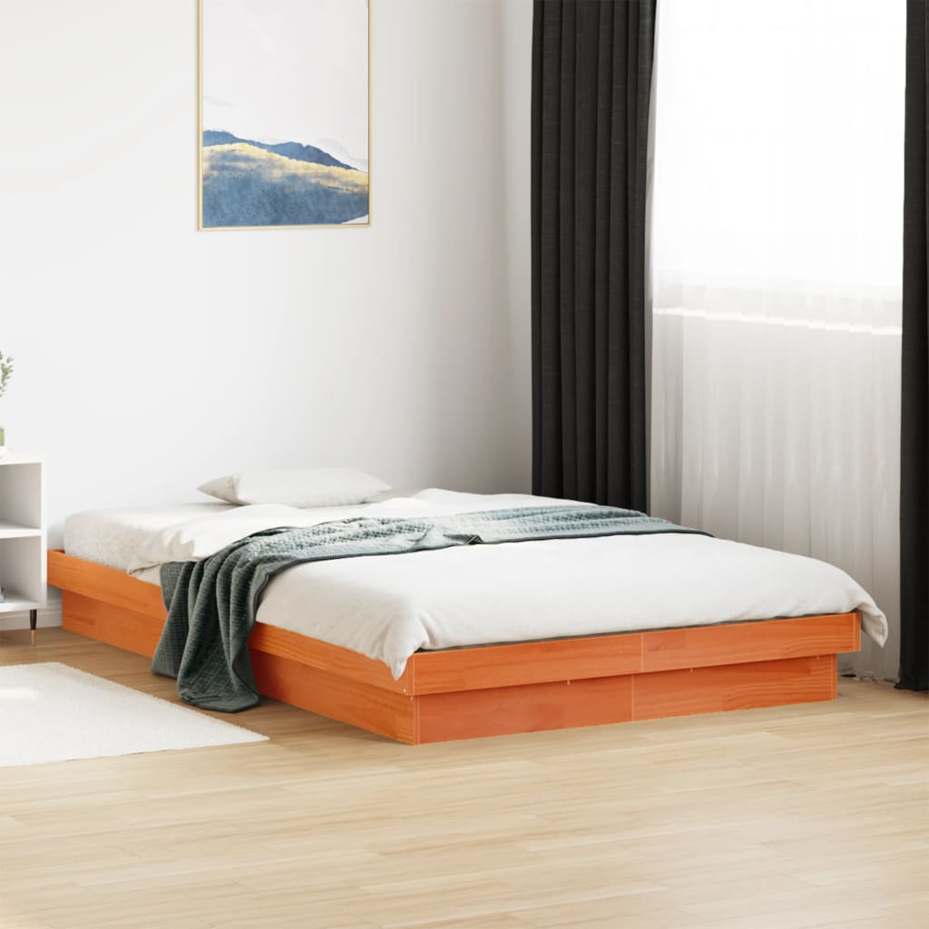 vidaXL LED Bed Frame without Mattress Wax Brown 120x200 cm Solid Wood
