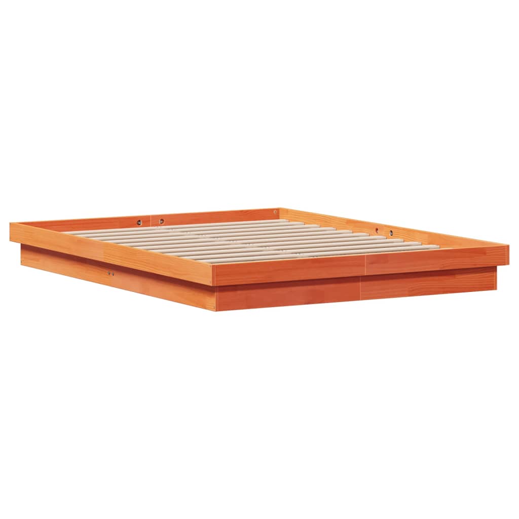 vidaXL LED Bed Frame without Mattress Wax Brown 150x200 cm King Size Solid Wood