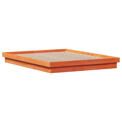 vidaXL LED Bed Frame without Mattress Wax Brown 150x200 cm King Size Solid Wood