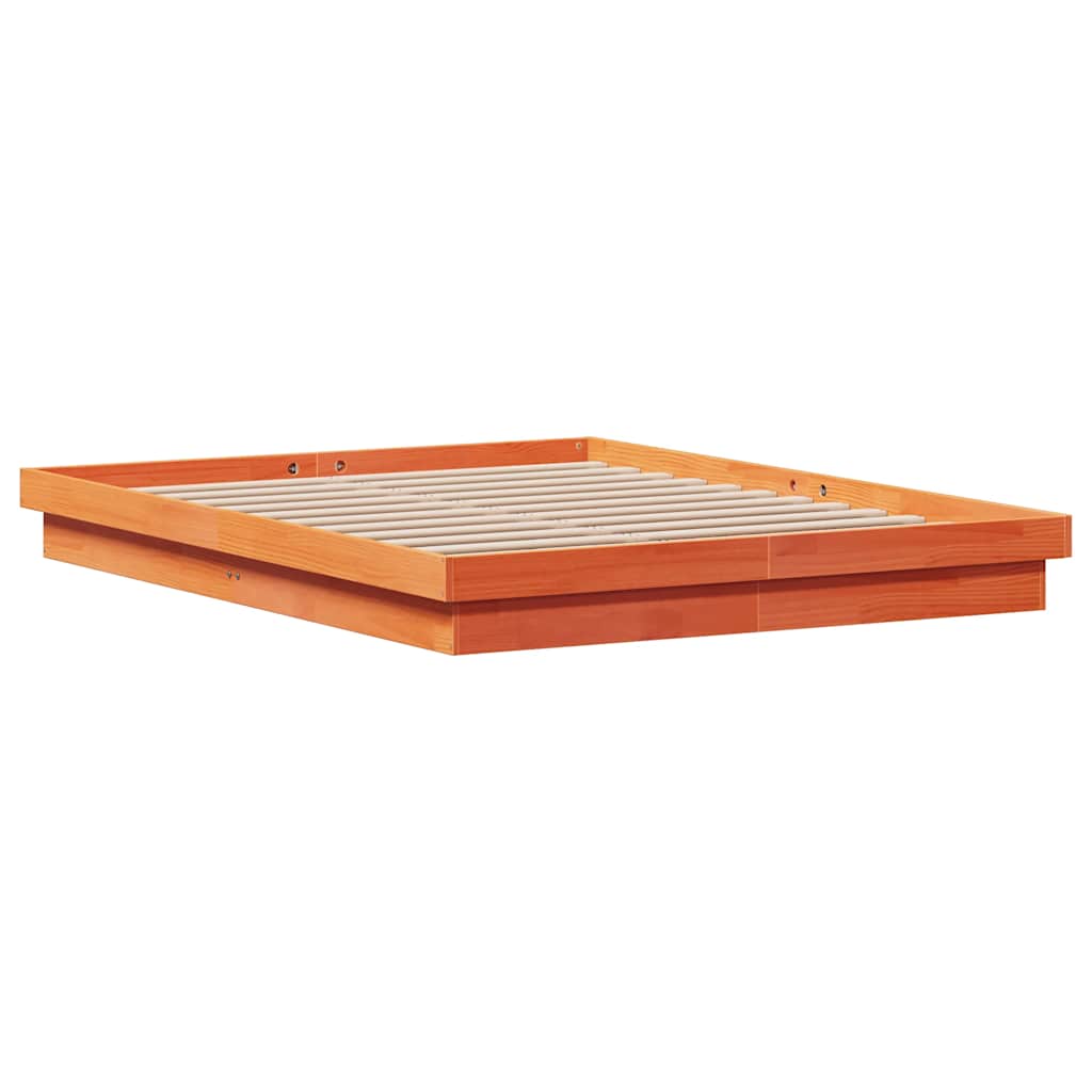 vidaXL LED Bed Frame without Mattress Wax Brown 150x200 cm King Size Solid Wood