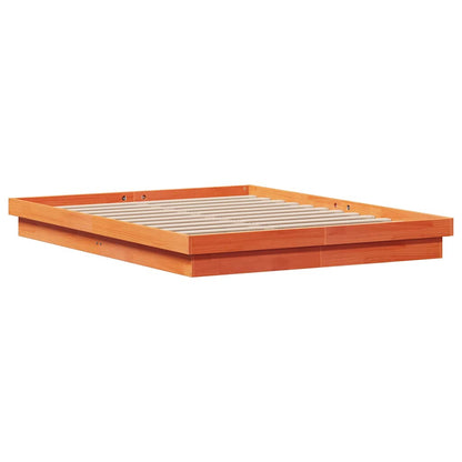 vidaXL LED Bed Frame without Mattress Wax Brown 150x200 cm King Size Solid Wood