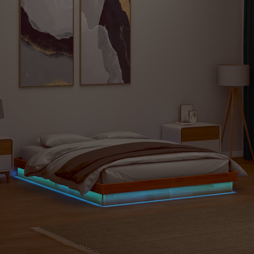 vidaXL LED Bed Frame without Mattress Wax Brown 160x200 cm Solid Wood