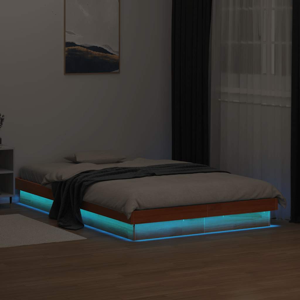 vidaXL LED Bed Frame without Mattress Wax Brown 120x190 cm Solid Wood
