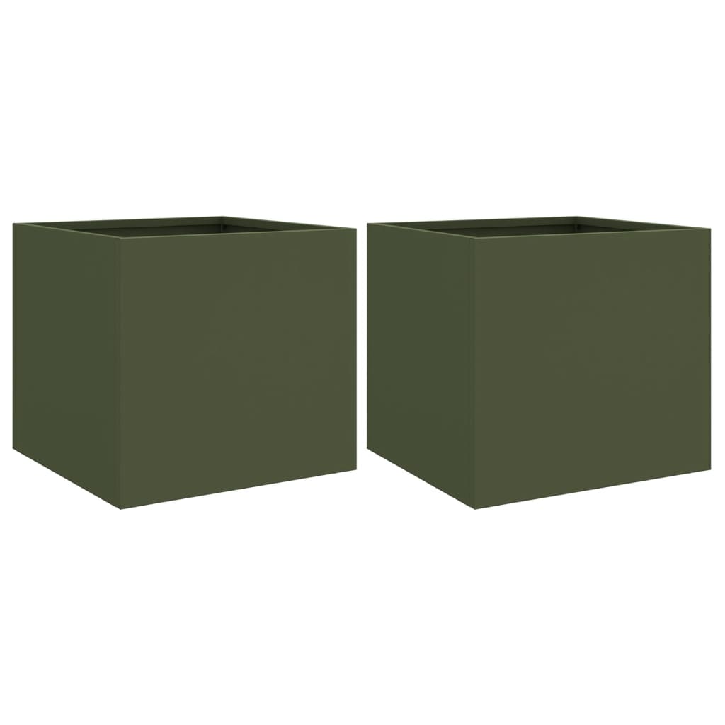 vidaXL Planters 2 pcs Olive Green 32x30x29 cm Steel